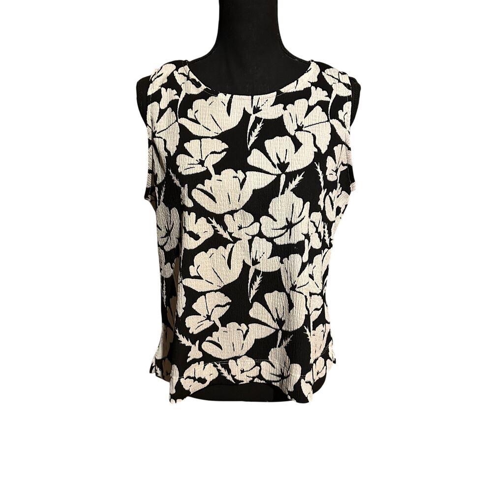 Astrologie California Black White Floral Sleeveless Women's PL Petite Large Top